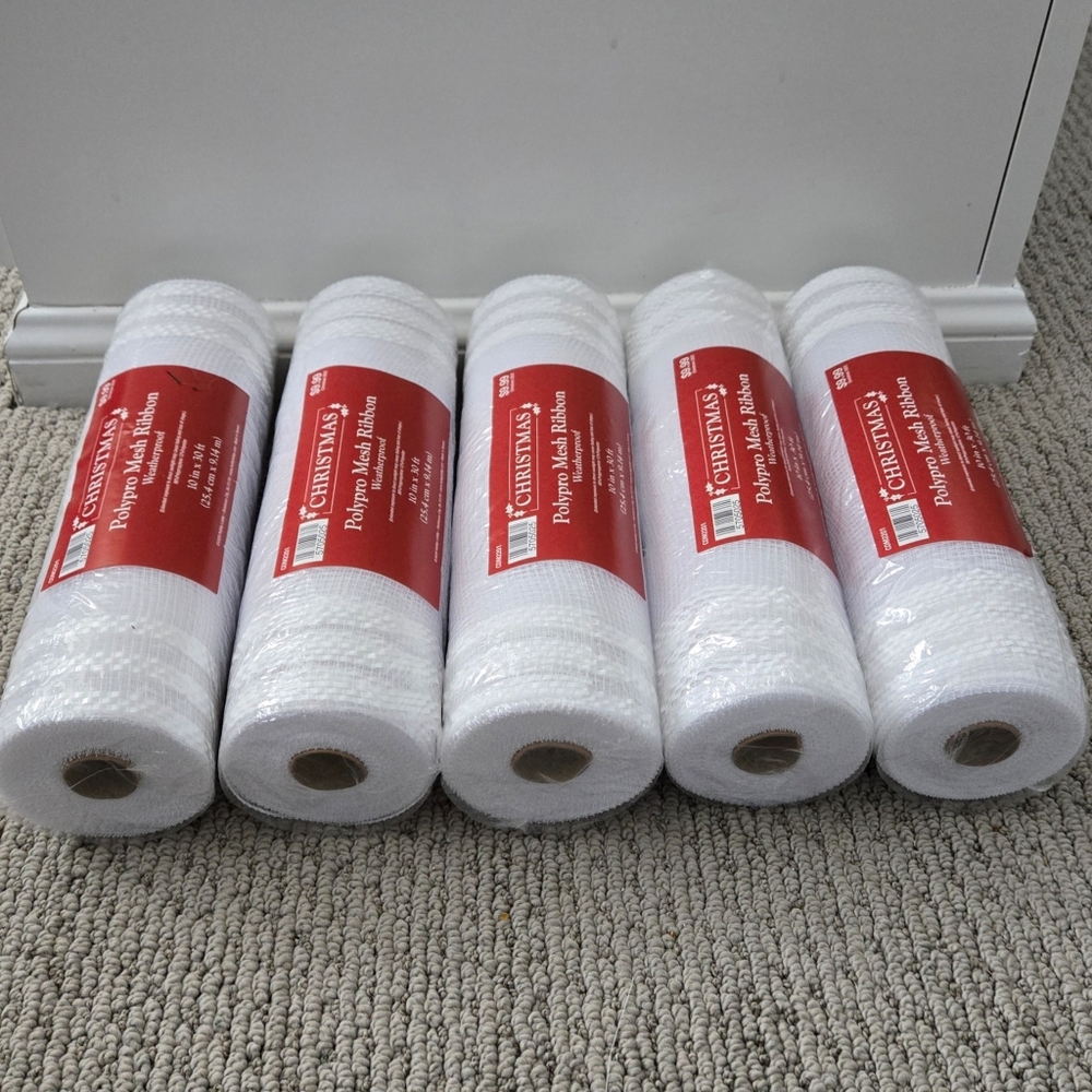 POLYPRO MESH RIBBON - SET OF (4) WHITE W/DECORATIVE DESIGN
